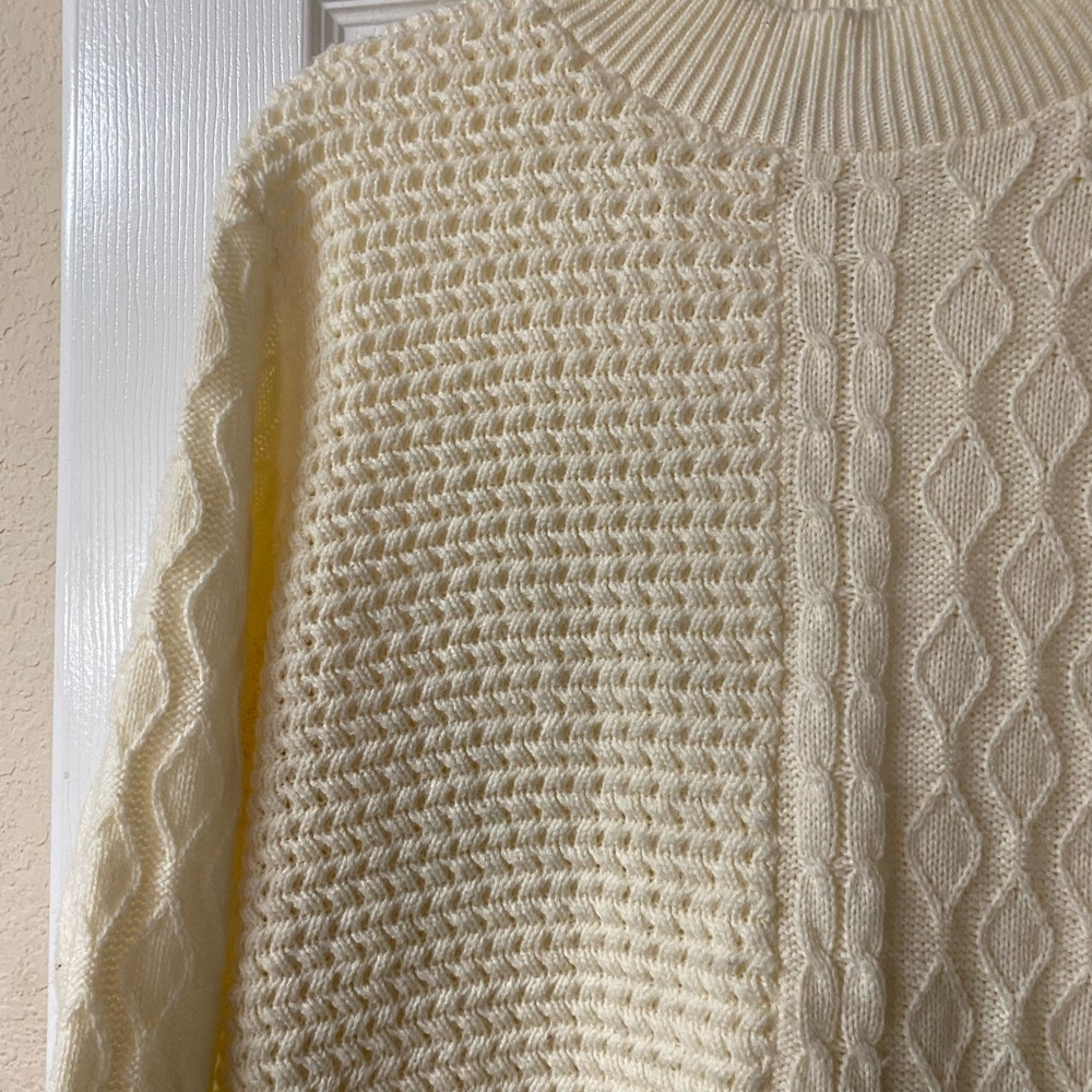 Vintage Baxter & Wells Size Large Ivory Cream Cable Knit Crew Neck Sweater - Picture 12 of 14